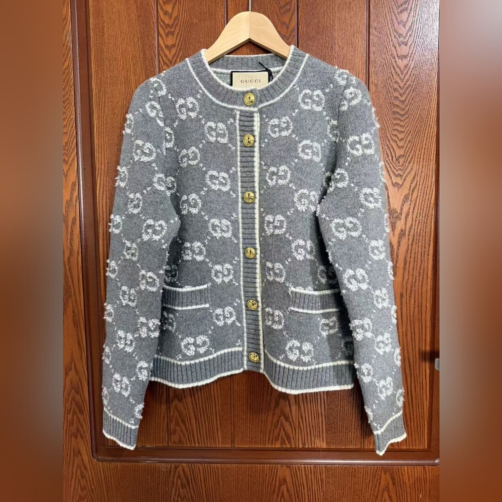 Gucci Gray GG Knit Women's Cardigan Sweater